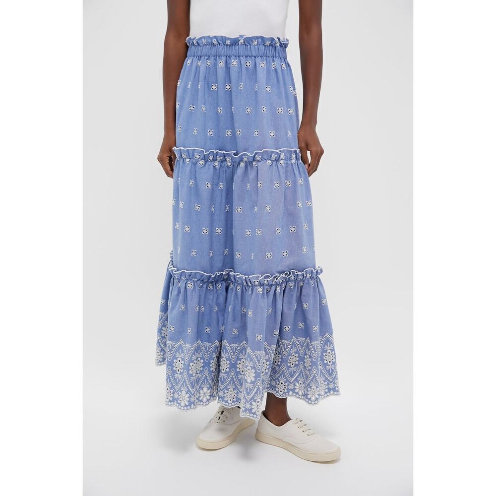 TUCKERNUCK Chambray Embroidered Prado Skirt Size L NWT Retail $148 Tuckernuck